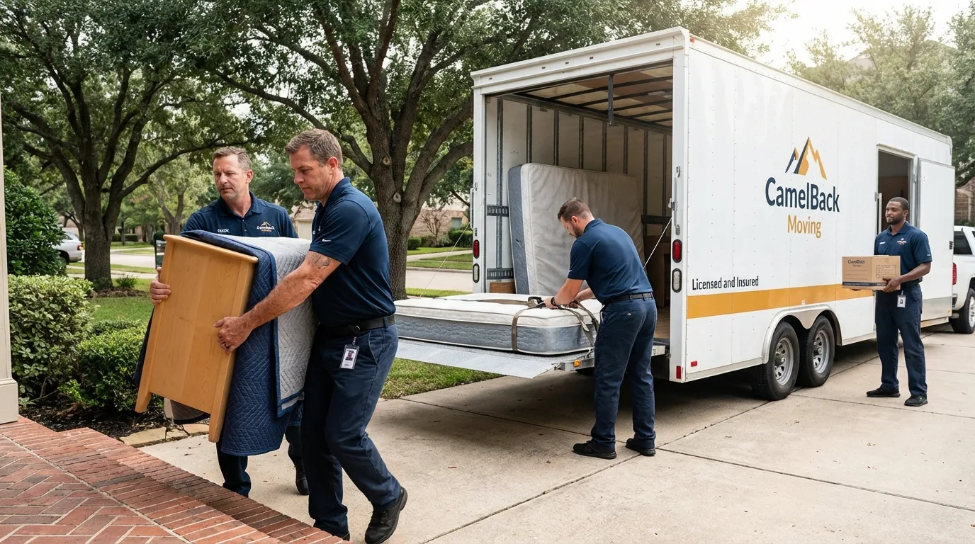 Crew loading residential truck for cross-state move from New Johnsonville, TN