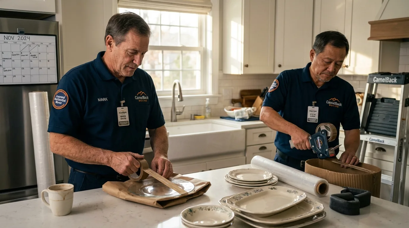 Professional crew packing kitchen dishware in New Johnsonville, TN